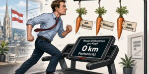 Illustration zum Unterschied zwischen BIP-Wachstum und realem Einkommen pro Kopf in Österreich