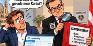 Illustration zum österreichischen Kontenregister und zur Frage, welche Kontoinformationen dem Finanzamt zugänglich sind