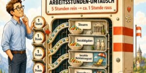 Illustration zum Verhältnis von Arbeitszeit, Lohnnebenkosten, Verwaltung, Betriebskosten und verrechenbarer Facharbeiterstunde