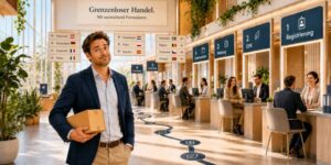 Illustration zu grenzüberschreitendem Handel, Registrierungen, EPR, Dokumentation und Compliance